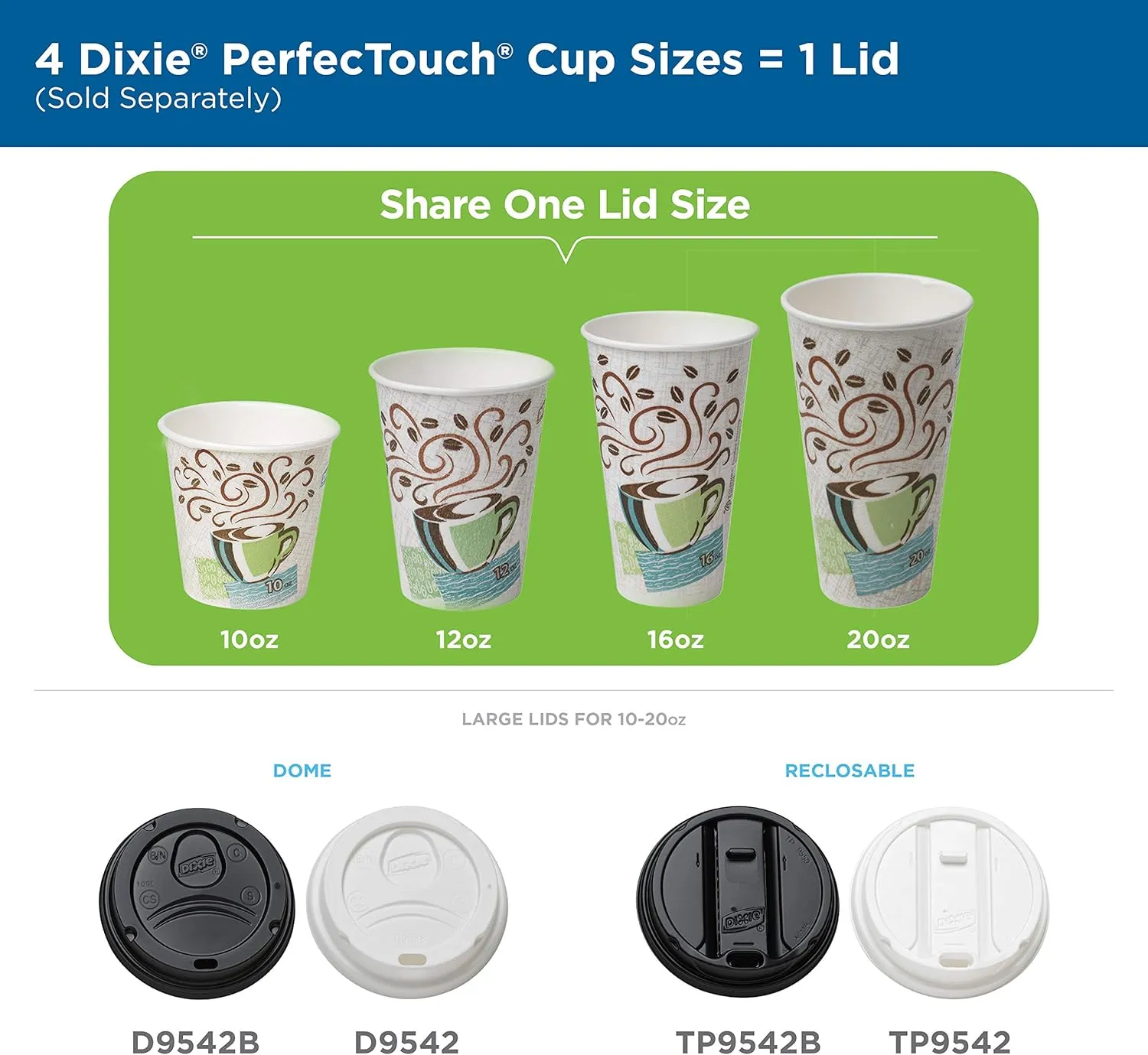 Case Pack of 20 DIXIE Perfect Touch 16 Oz insulated paper hot cups. White - Bag of 5