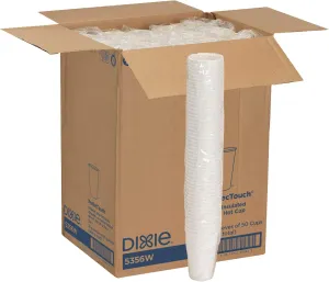 Case Pack of 20 DIXIE Perfect Touch 16 Oz insulated paper hot cups. White - Bag of 5