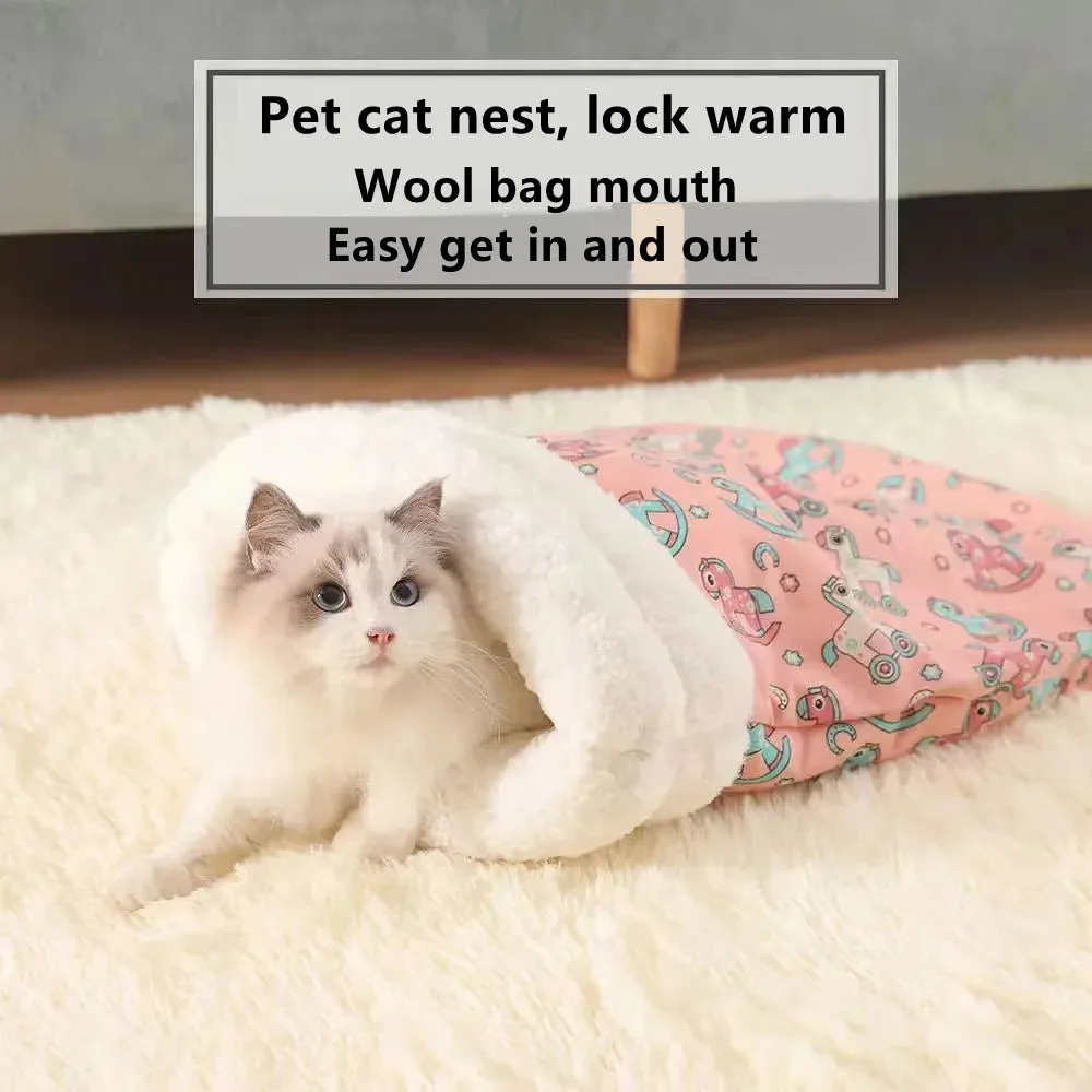 Cat Sleeping Bag – Plush Warm Cat Bed for Winter