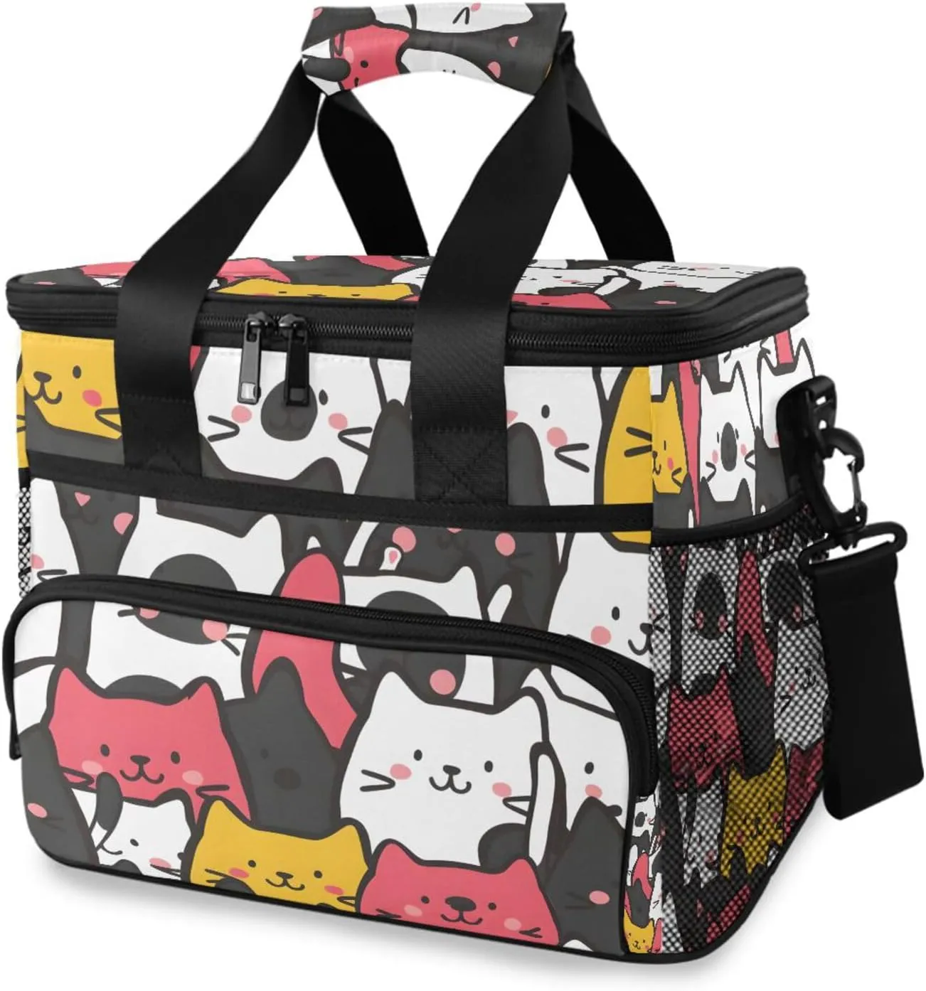 Cats White Pink Cooler Bag Insulated Cooler Soft Sided Cooler 24 Can Portable Picnic Bag Large Leakproof Lunch Bag Box for Beach Grocery Camping Travel Car Men Women