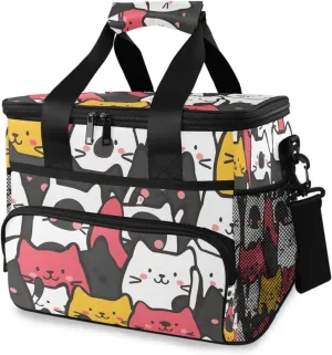 Cats White Pink Cooler Bag Insulated Cooler Soft Sided Cooler 24 Can Portable Picnic Bag Large Leakproof Lunch Bag Box for Beach Grocery Camping Travel Car Men Women