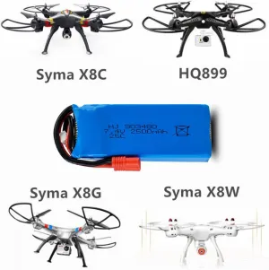 CBB 7.4V 2500mAh Lipo Battery Banana Plug for DRC-446 Syma X8C X8W X8G HQ899 RC Quadcopter Parts X8C Battery 2 Pack with USB Charger