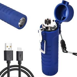 CEDINQII Waterproof Electric Lighter Flashlight USB Rechargeable Arc Lighter for Outdoor Blue