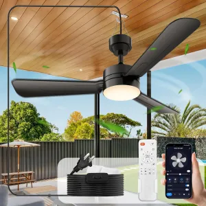 Ceiling Fans with Lights,36" LED Fan Light Hanging with Hook,Hook Type Ceiling Fan,Plug in Ceiling Fan Light,40W,3000-6500k,Remote Control,Portable Fan for Camping Bed,Patios,(Black)