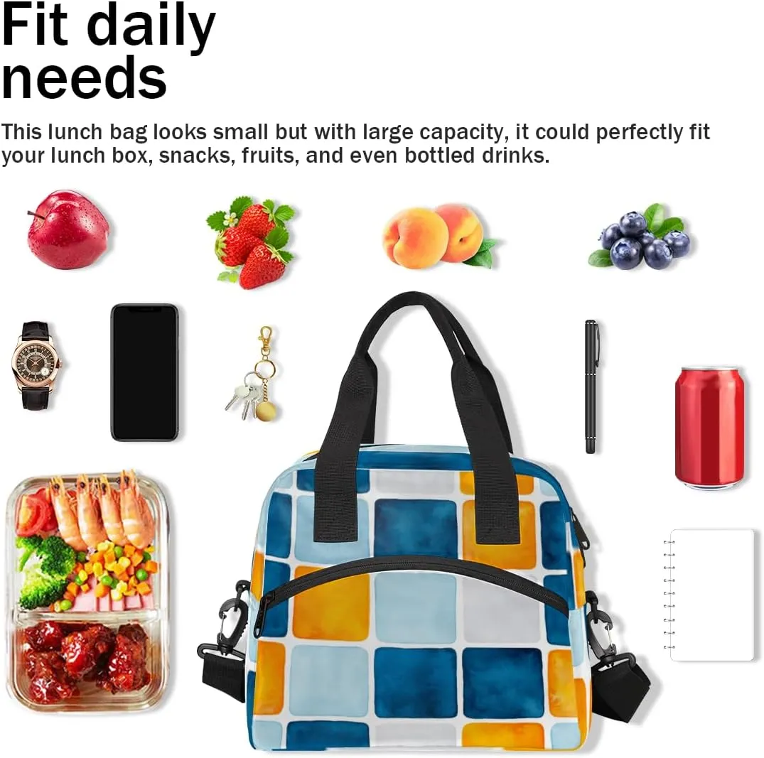 Ceramic Tile Pattern Ethnic Lunch Bag for Women Men Reusable Insulated Lunch Box with Adjustable Shoulder Strap Portable Cooler Tote Bag for Office Work Picnic Travel