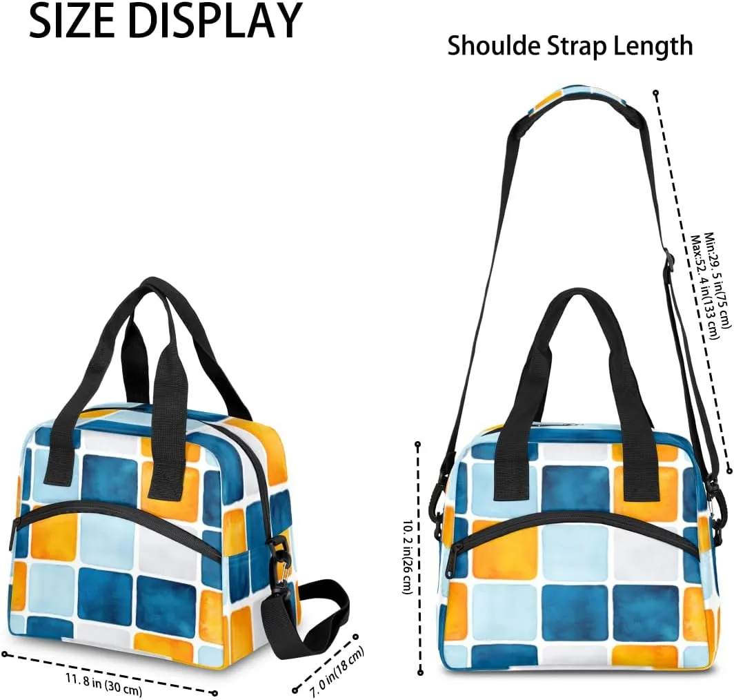 Ceramic Tile Pattern Ethnic Lunch Bag for Women Men Reusable Insulated Lunch Box with Adjustable Shoulder Strap Portable Cooler Tote Bag for Office Work Picnic Travel