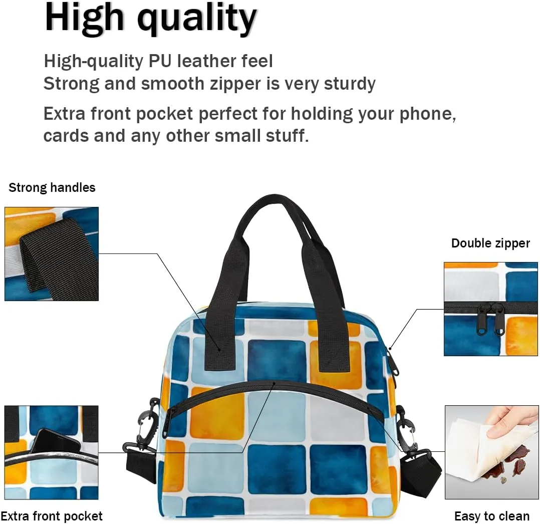 Ceramic Tile Pattern Ethnic Lunch Bag for Women Men Reusable Insulated Lunch Box with Adjustable Shoulder Strap Portable Cooler Tote Bag for Office Work Picnic Travel