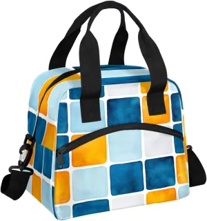 Ceramic Tile Pattern Ethnic Lunch Bag for Women Men Reusable Insulated Lunch Box with Adjustable Shoulder Strap Portable Cooler Tote Bag for Office Work Picnic Travel