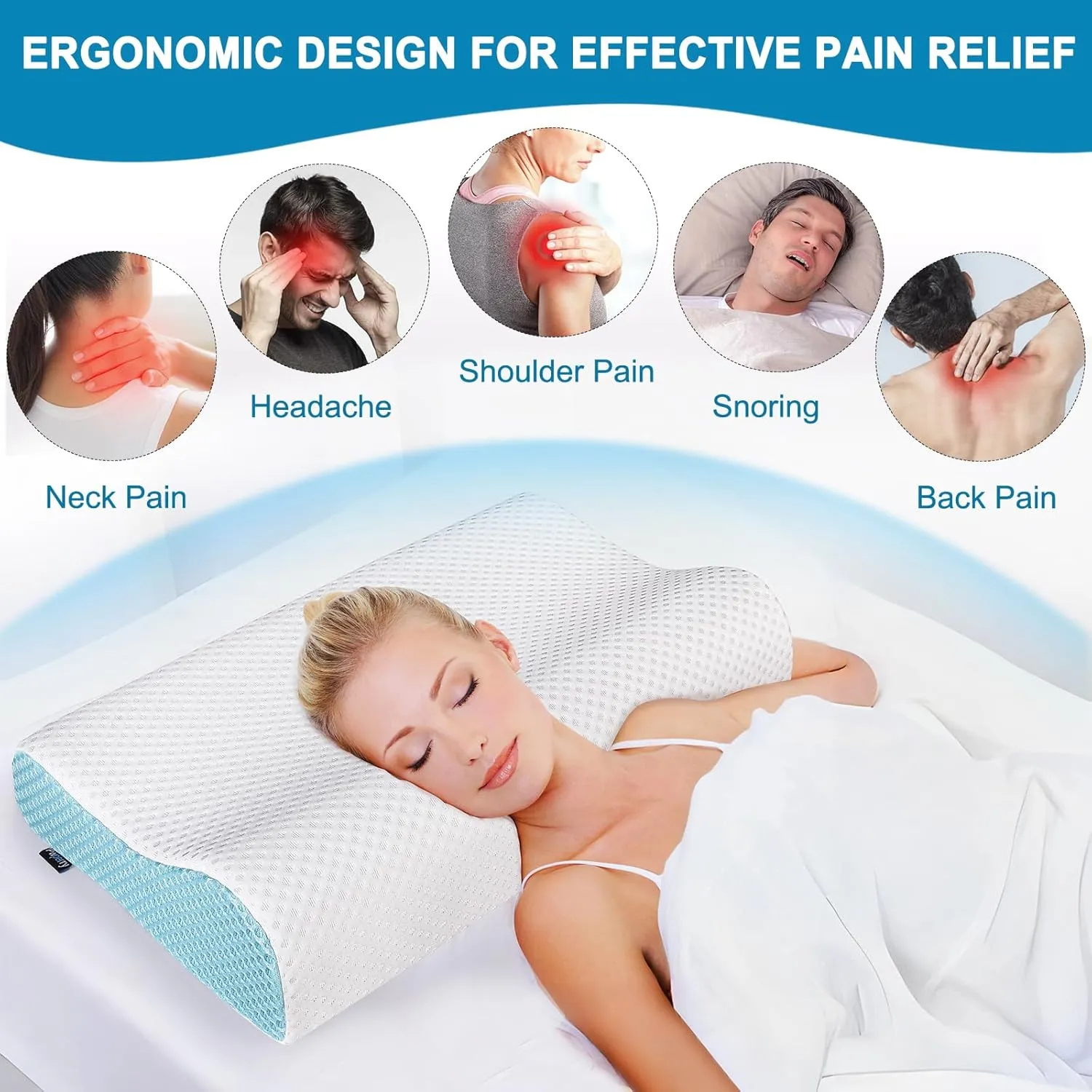Cervical Neck Pillow, Contour Memory Foam Pillows Neck Pillow for Sleeping, Ergonomic Pillow for Side Back Stomach Sleeper, Neck and Shoulder Pain