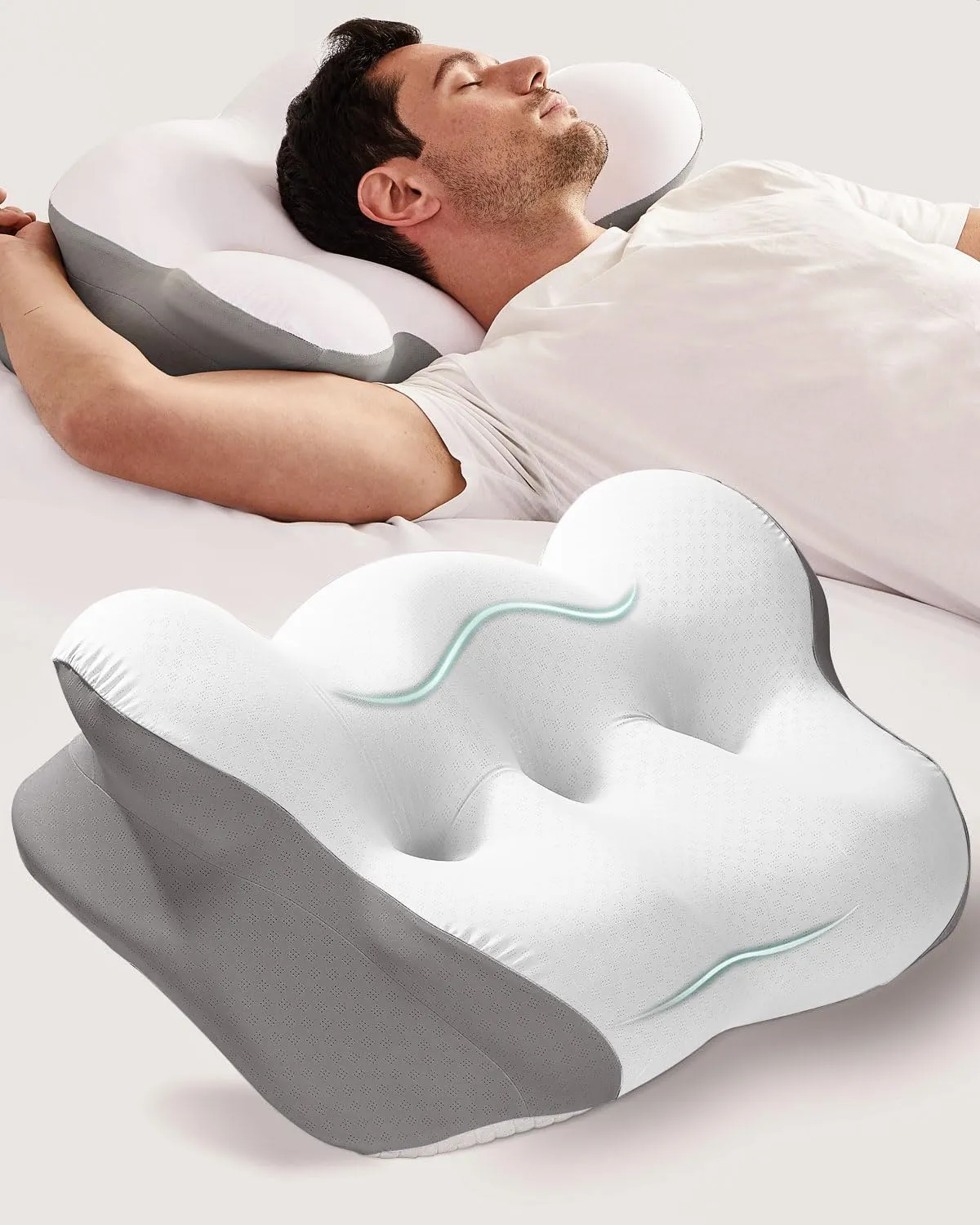 Cervical Neck Pillow for Pain Relief, Ergonomic Contour Memory Foam Pillow Side Sleeper Pillow for Neck Support,Odorless Pillow with Cooling Pillowcase