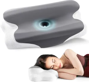 Cervical Neck Pillow for Pain Relief, Ergonomic Neck Support Pillow for Sleeping, Cooling Memory Foam Pillow, Contour Orthopedic Bed Pillow for Back Side Stomach Sleepers with Pillowcase