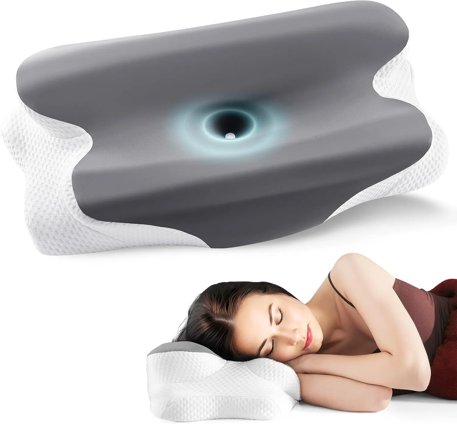 Cervical Neck Pillow for Pain Relief, Ergonomic Neck Support Pillow for Sleeping, Cooling Memory Foam Pillow, Contour Orthopedic Bed Pillow for Back Side Stomach Sleepers with Pillowcase