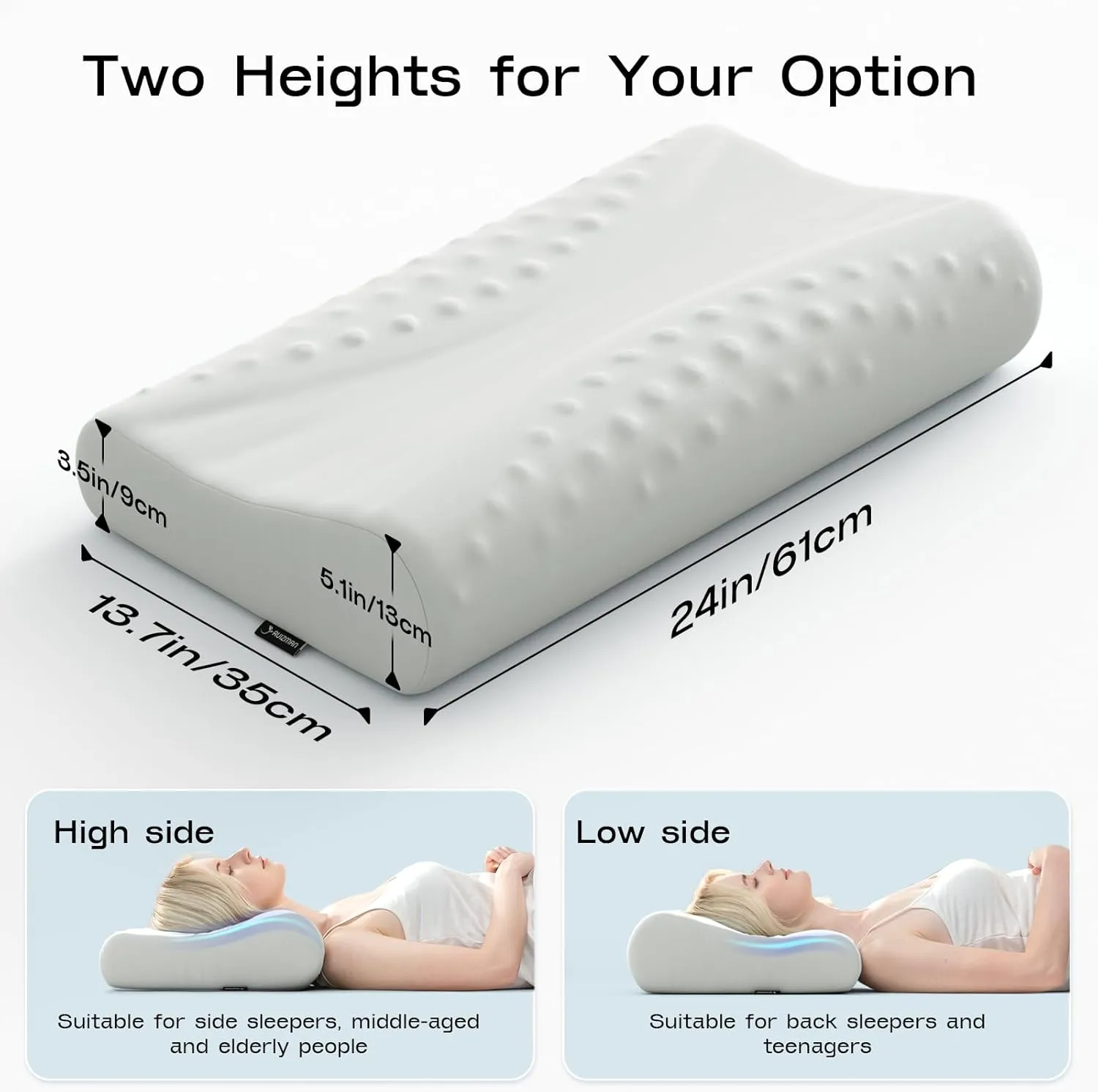 Cervical Neck Pillow for Sleeping - Patented Memory Foam Pillows with Cooling Cover - 2 Heights Ergonomic Design for Side Back Stomach Sleepers (Light Grey)