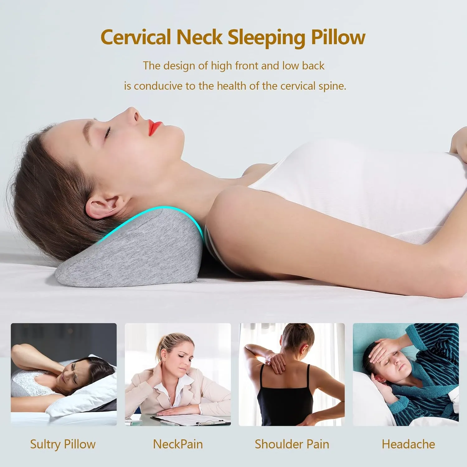 Cervical Neck Pillows for Pain Relief Sleeping, Memory Foam Neck Bolster Pillow for Stiff Pain Relief, Neck Support Pillow Neck Roll Pillow for Bed Pillow (Light Grey)