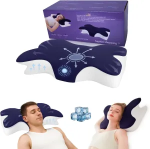 Cervical Neck Support Pillow for Cozy Sleeping Ergonomic Memory Foam Pillows Orthopedic Contour Shoulder Pain Relief Pillows Side Back Stomach Sleeper Bed Pillowcases (Navy Blue, 61.5 * 34 * 13cm)