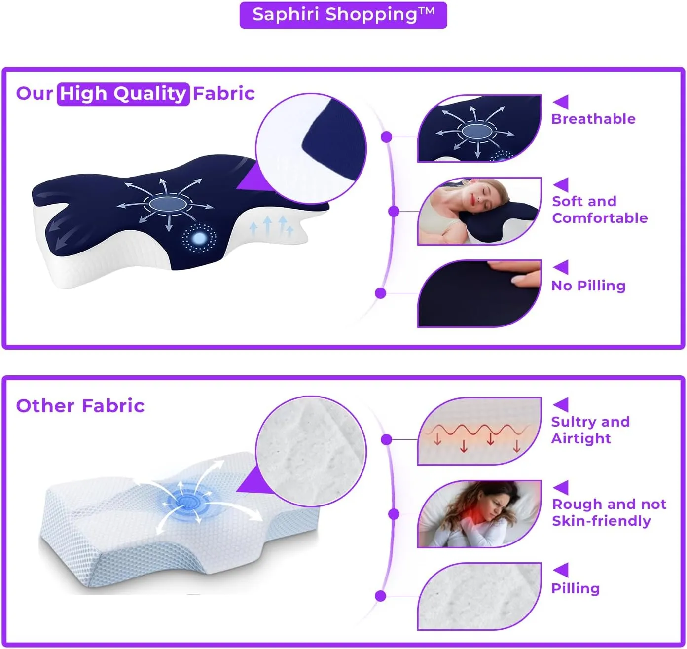 Cervical Neck Support Pillow for Cozy Sleeping Ergonomic Memory Foam Pillows Orthopedic Contour Shoulder Pain Relief Pillows Side Back Stomach Sleeper Bed Pillowcases (Navy Blue, 61.5 * 34 * 13cm)