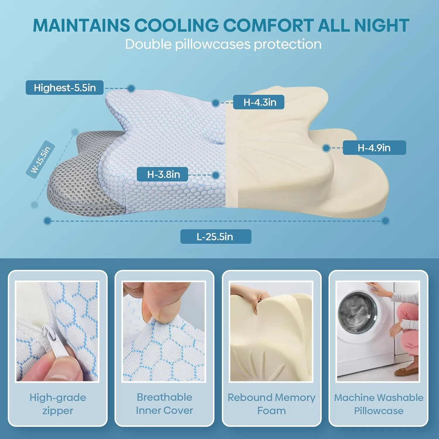 Cervical Pillow for Neck & Shoulder Pain Relief Sleeping - Ergonomic Contour Pillows - Memory Foam Pillow for Side, Back & Stomach Sleepers