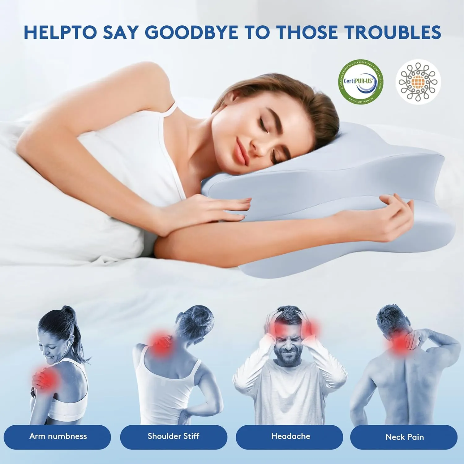 Cervical Pillow for Neck Pain Relief, Cooling Contour Memory Foam Pillows Support Odorless Ergonomic Neck Pillow Adjustable Orthopedic Bed Pillow for Side Back Stomach Sleeper with Pillowcase，Blue