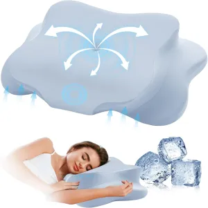 Cervical Pillow for Neck Pain Relief, Cooling Contour Memory Foam Pillows Support Odorless Ergonomic Neck Pillow Adjustable Orthopedic Bed Pillow for Side Back Stomach Sleeper with Pillowcase，Blue