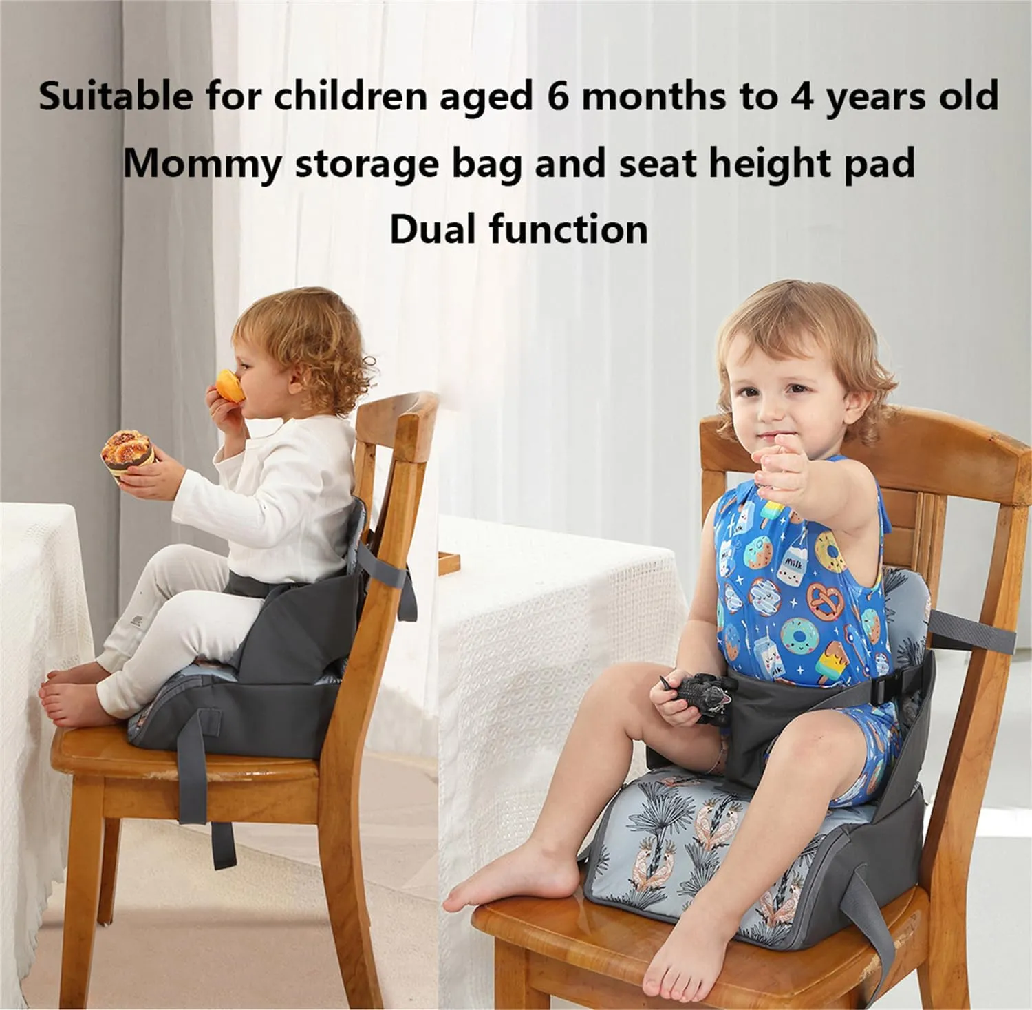 Chair Pad to Raise Seat Height, Dining Table Chair Seat Protector, Large Capacity Mommy Bag Shoulder Diaper Bag (Dinosaur,Standard)
