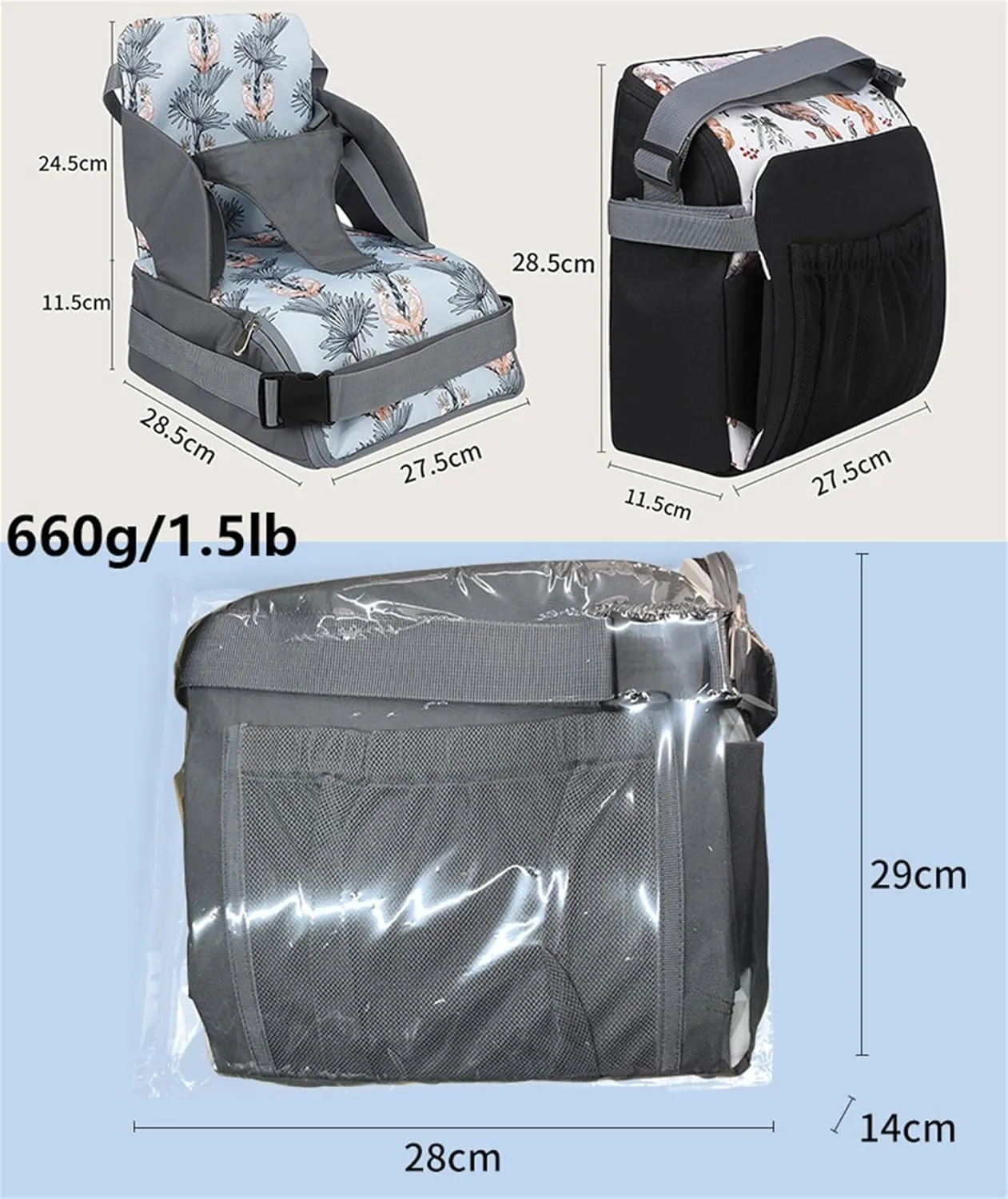 Chair Pad to Raise Seat Height, Dining Table Chair Seat Protector, Large Capacity Mommy Bag Shoulder Diaper Bag (Dinosaur,Standard)