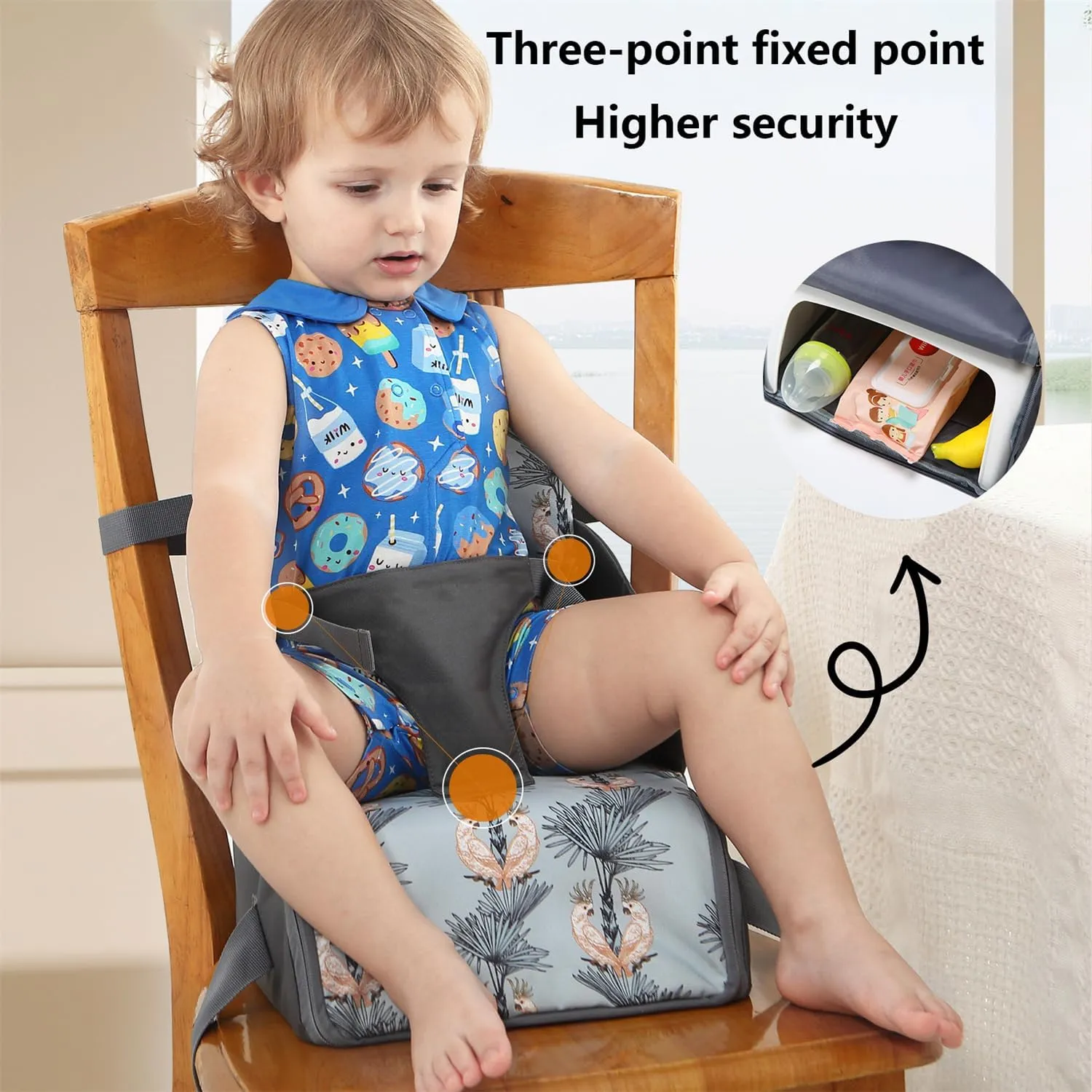Chair Pad to Raise Seat Height, Dining Table Chair Seat Protector, Large Capacity Mommy Bag Shoulder Diaper Bag (Dinosaur,Standard)
