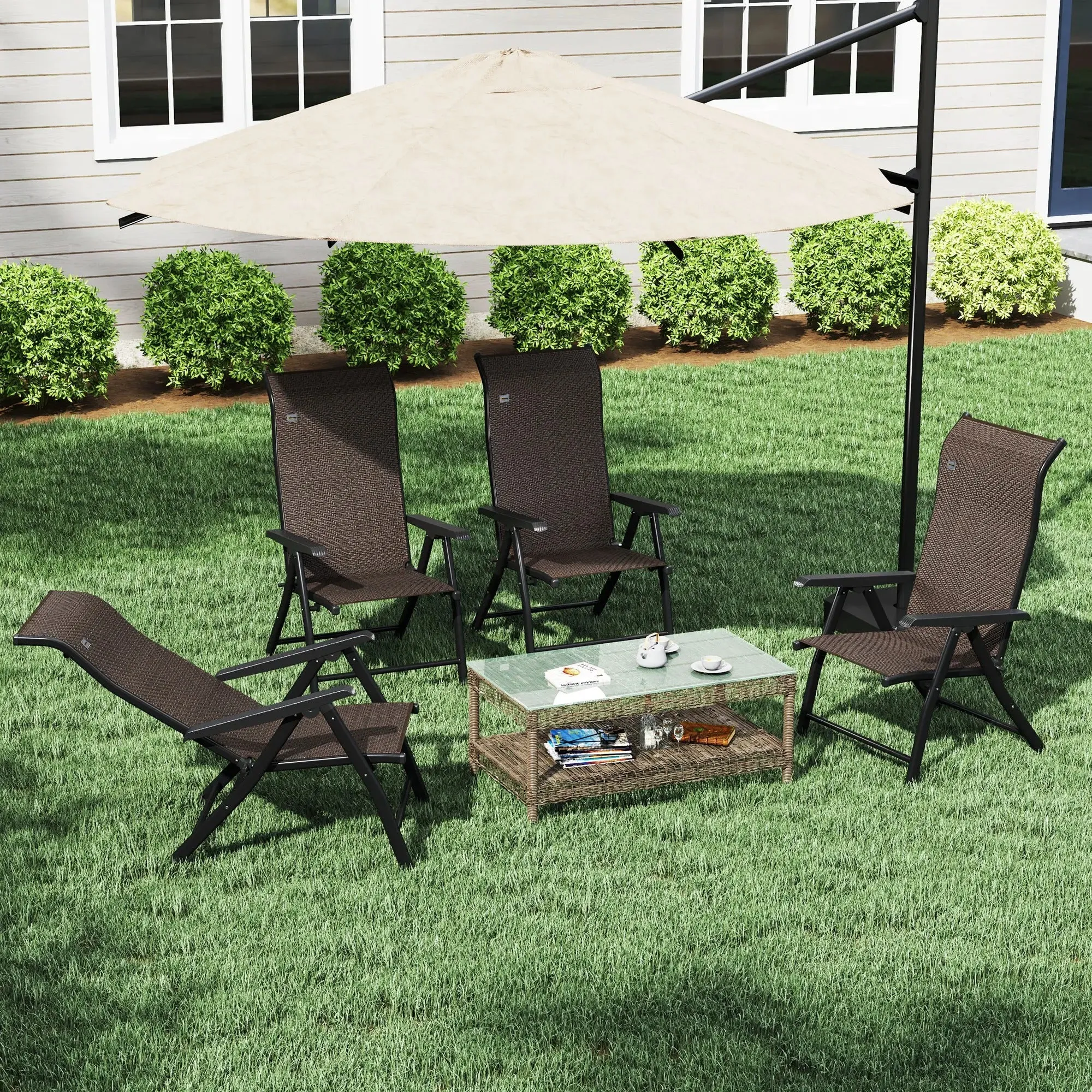 Chairs, Backs, Dark Of Brown Seven-Position Garden Outsunny Folding With Adjustable Set Massive offer Reliable service Four