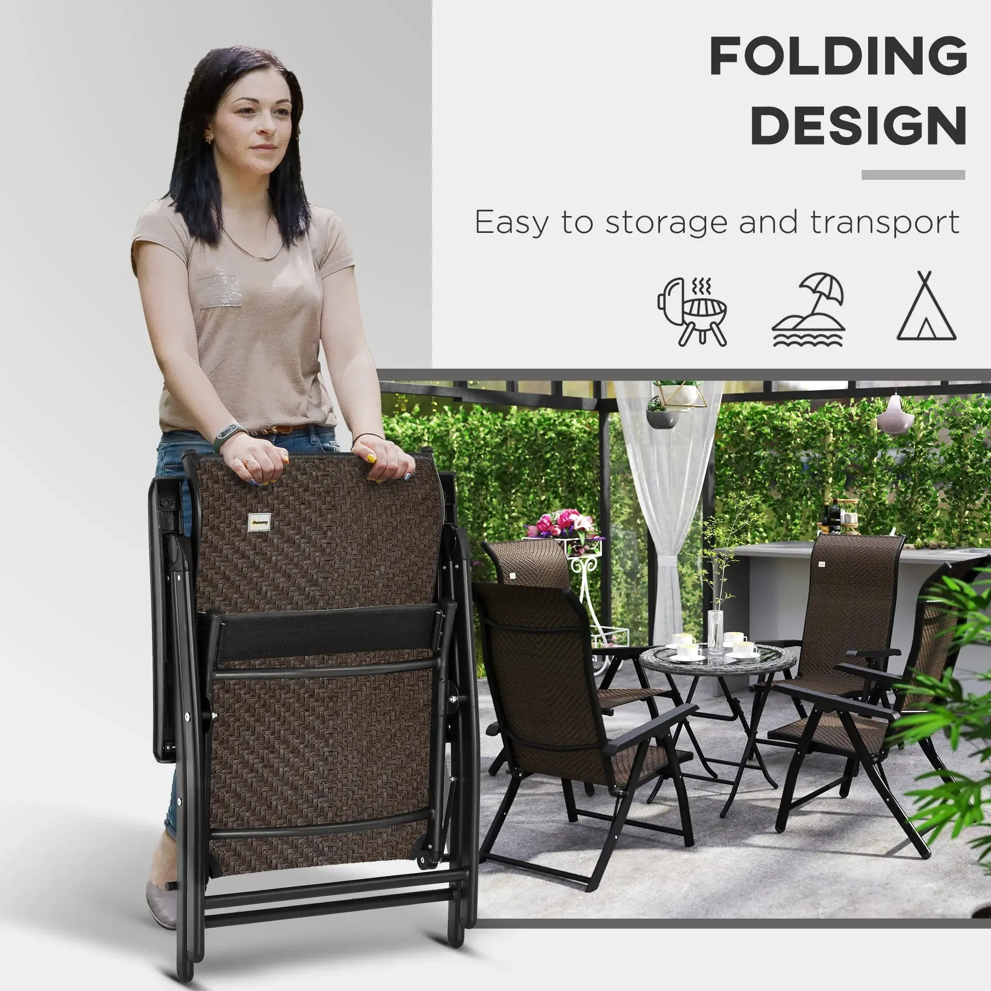 Chairs, Backs, Dark Of Brown Seven-Position Garden Outsunny Folding With Adjustable Set Massive offer Reliable service Four