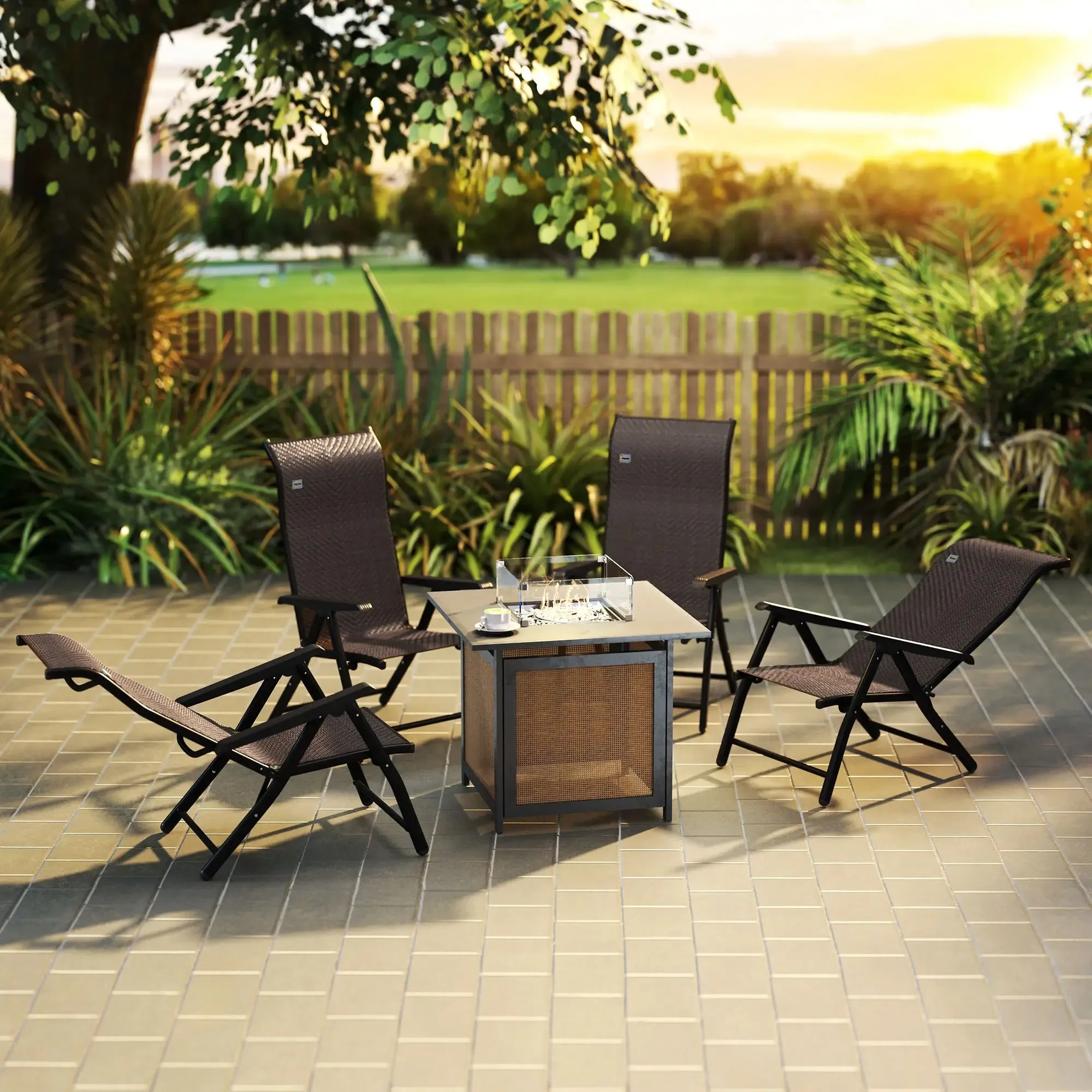 Chairs, Backs, Dark Of Brown Seven-Position Garden Outsunny Folding With Adjustable Set Massive offer Reliable service Four