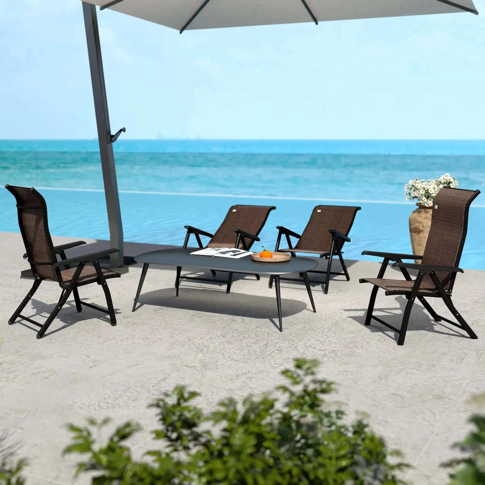 Chairs, Backs, Dark Of Brown Seven-Position Garden Outsunny Folding With Adjustable Set Massive offer Reliable service Four