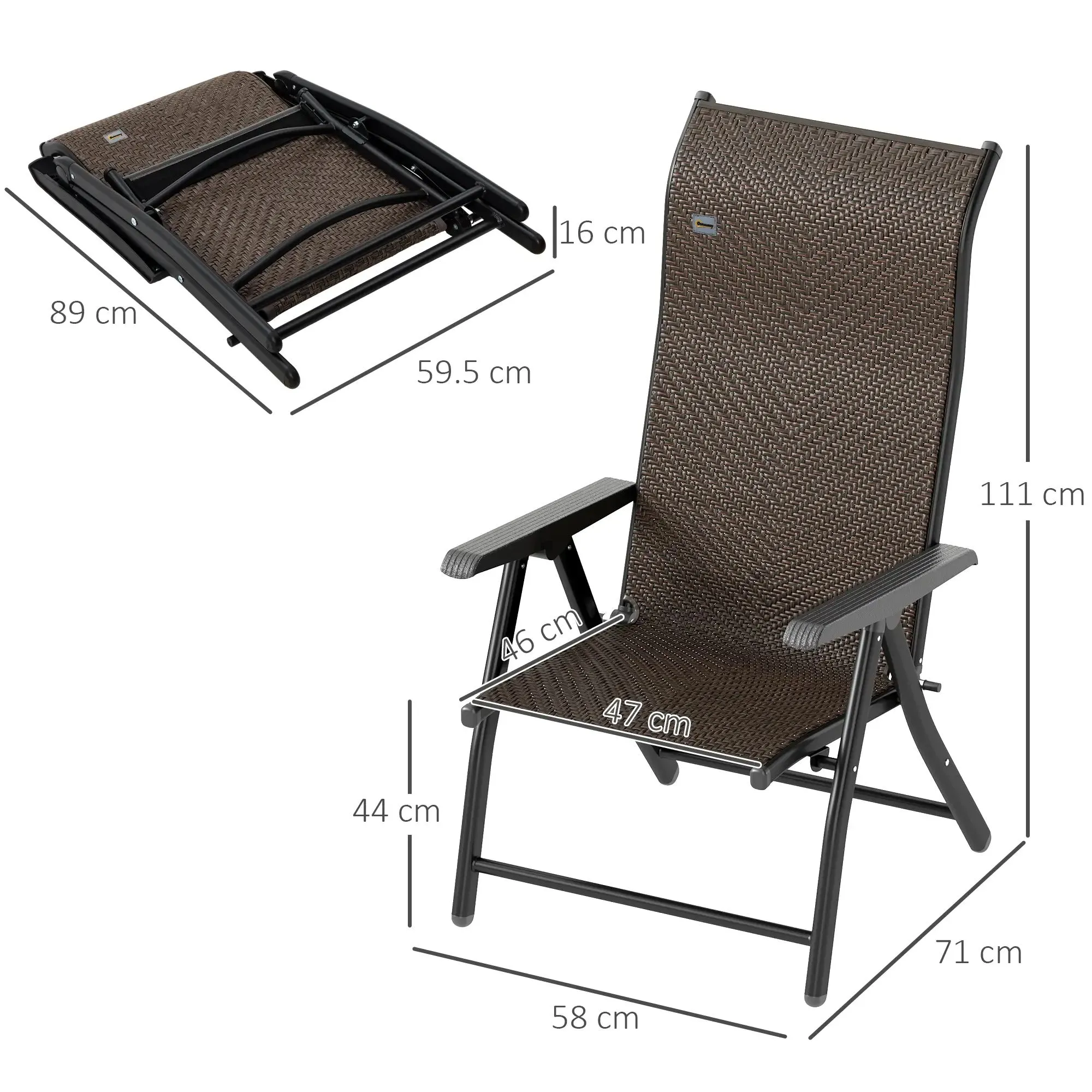 Chairs, Backs, Dark Of Brown Seven-Position Garden Outsunny Folding With Adjustable Set Massive offer Reliable service Four