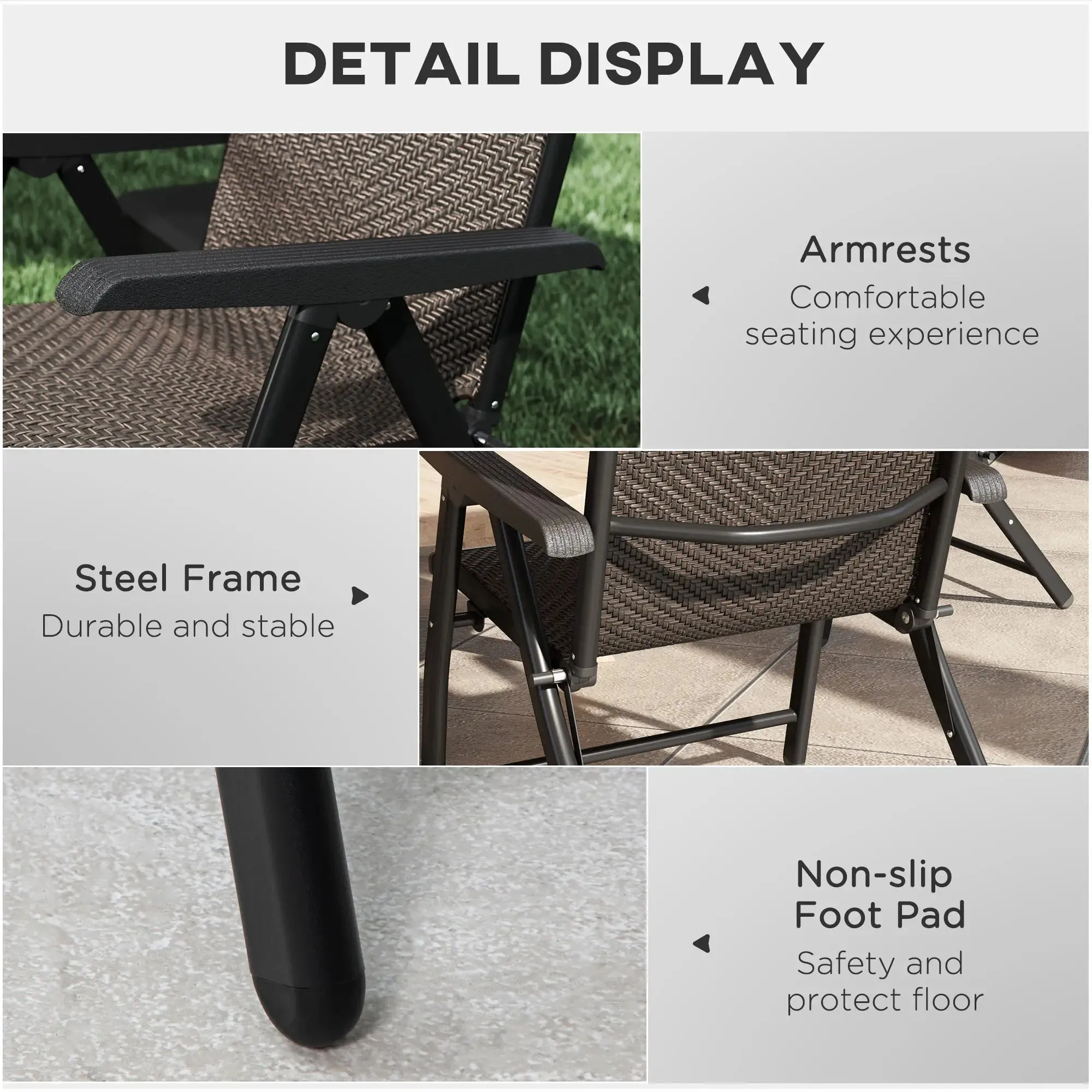 Chairs, Backs, Dark Of Brown Seven-Position Garden Outsunny Folding With Adjustable Set Massive offer Reliable service Four