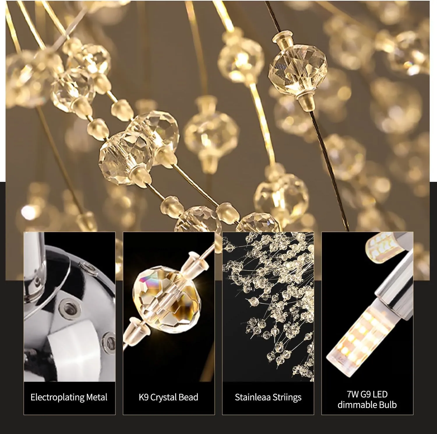 Chandeliers Crystal Flush Mount Ceiling Light Modern Sputnik Firework Close to Ceiling Lamp LED Flower Ceiling Light Fixtures for Dining Room Bedroom Kitchen Island Entryway Foyer 7 G9 Bulbs Included
