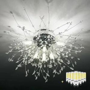 Chandeliers Crystal Flush Mount Ceiling Light Modern Sputnik Firework Close to Ceiling Lamp LED Flower Ceiling Light Fixtures for Dining Room Bedroom Kitchen Island Entryway Foyer 7 G9 Bulbs Included