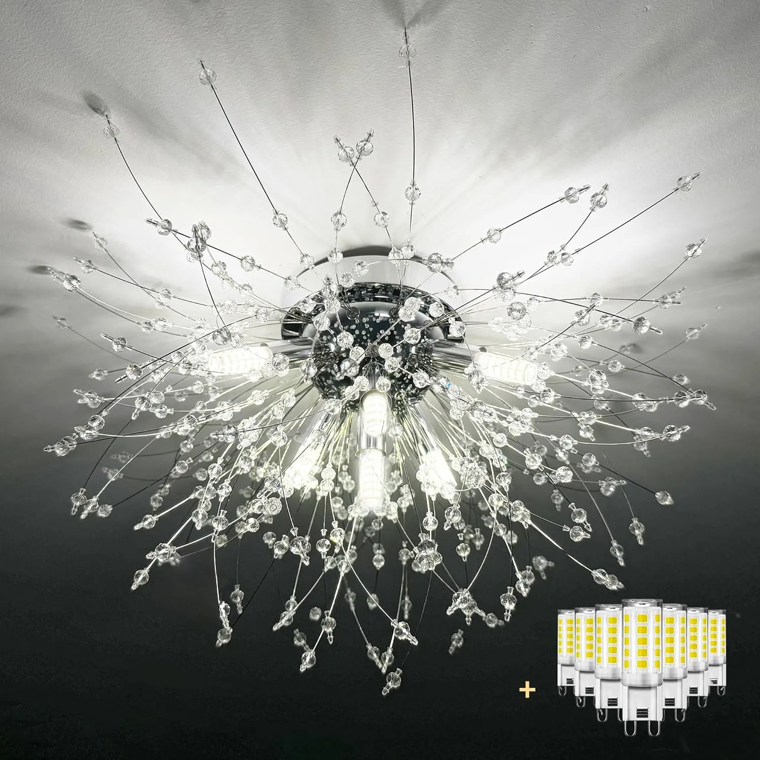 Chandeliers Crystal Flush Mount Ceiling Light Modern Sputnik Firework Close to Ceiling Lamp LED Flower Ceiling Light Fixtures for Dining Room Bedroom Kitchen Island Entryway Foyer 7 G9 Bulbs Included