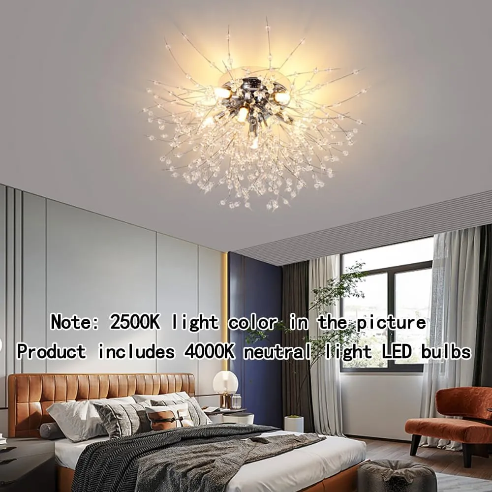 Chandeliers Crystal Flush Mount Ceiling Light Modern Sputnik Firework Close to Ceiling Lamp LED Flower Ceiling Light Fixtures for Dining Room Bedroom Kitchen Island Entryway Foyer 7 G9 Bulbs Included