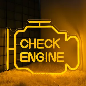 Check Engine Light Neon Signs for Wall Decor, LED Garage Neon Signs Wall Art Gifts for Dad, USB Powered for Man Cave Auto Repair Shop Workshop Party Birthday Gift(15.7x11.8in)