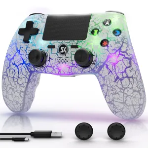 CHENGDAO Controller for PS4, Wireless Controllers for PlayStation 4/Pro/Slim, Remote Control with Adjustable RGB Light/1000mAh Battery/6-Axis Motion Sensor/Double Vibration/3.5mm Audio Jack, White