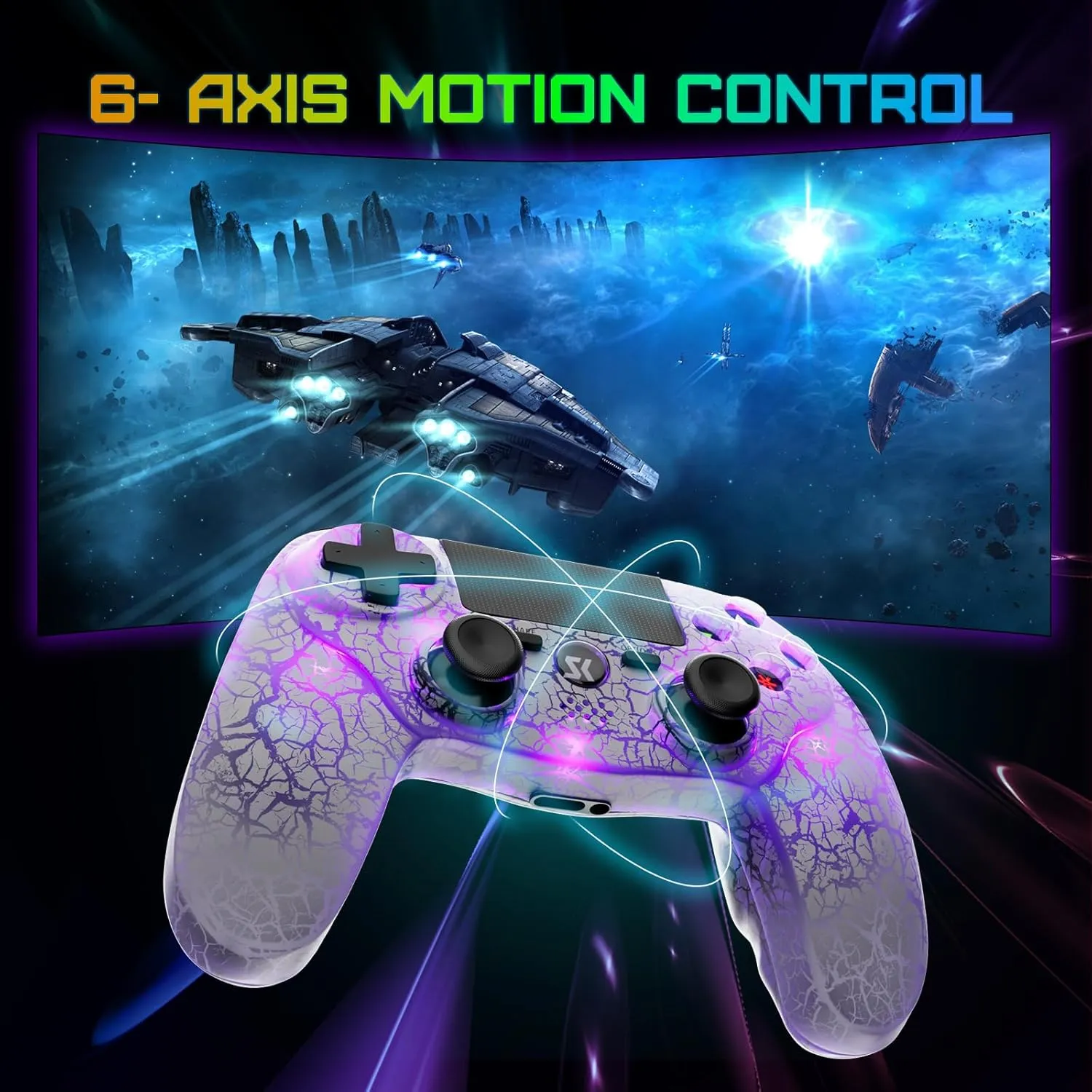 CHENGDAO Controller for PS4, Wireless Controllers for PlayStation 4/Pro/Slim, Remote Control with Adjustable RGB Light/1000mAh Battery/6-Axis Motion Sensor/Double Vibration/3.5mm Audio Jack, White