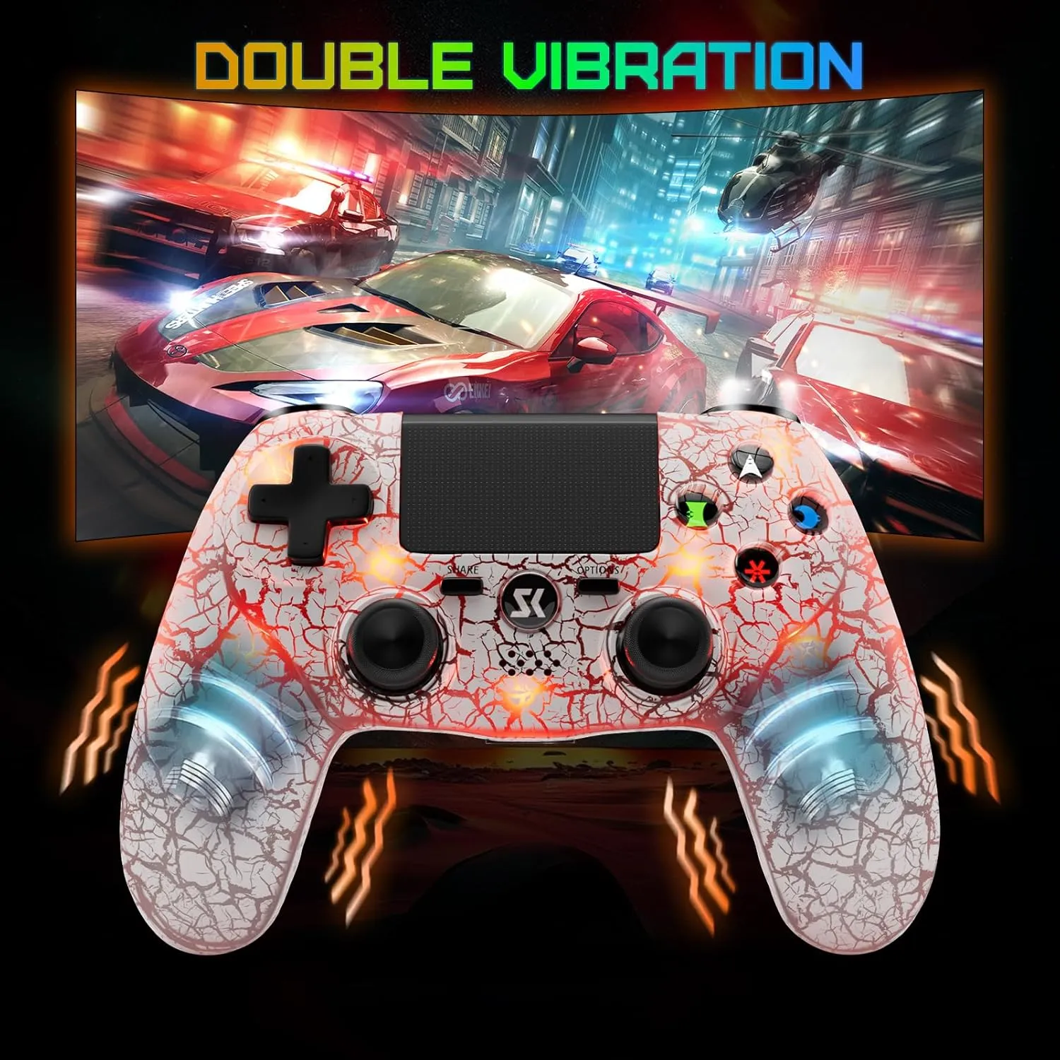 CHENGDAO Controller for PS4, Wireless Controllers for PlayStation 4/Pro/Slim, Remote Control with Adjustable RGB Light/1000mAh Battery/6-Axis Motion Sensor/Double Vibration/3.5mm Audio Jack, White