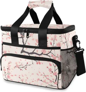 Cherry Blossom Flower Pattern Cooler Bag Insulated Cooler Soft Sided Cooler 24 Can Portable Picnic Bag Large Leakproof Lunch Bag Box for Beach Grocery Camping Travel Car Men Women