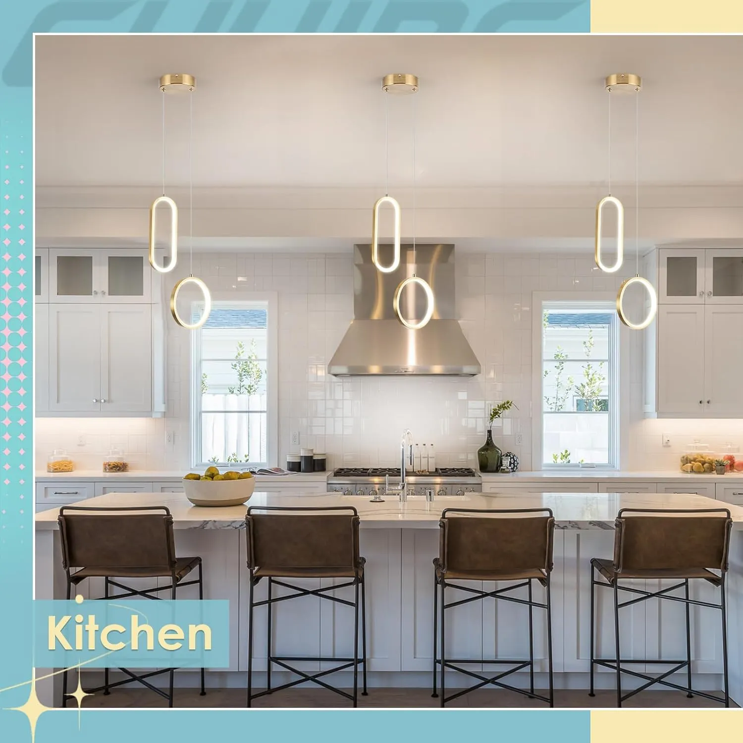 CHYING Gold Pendant Lights LED Dimmable Pendant Lighting for Bedroom Modern Ceiling Hanging Light for Kitchen Island Dining Room Living Room Bathroom 3000K-6000K