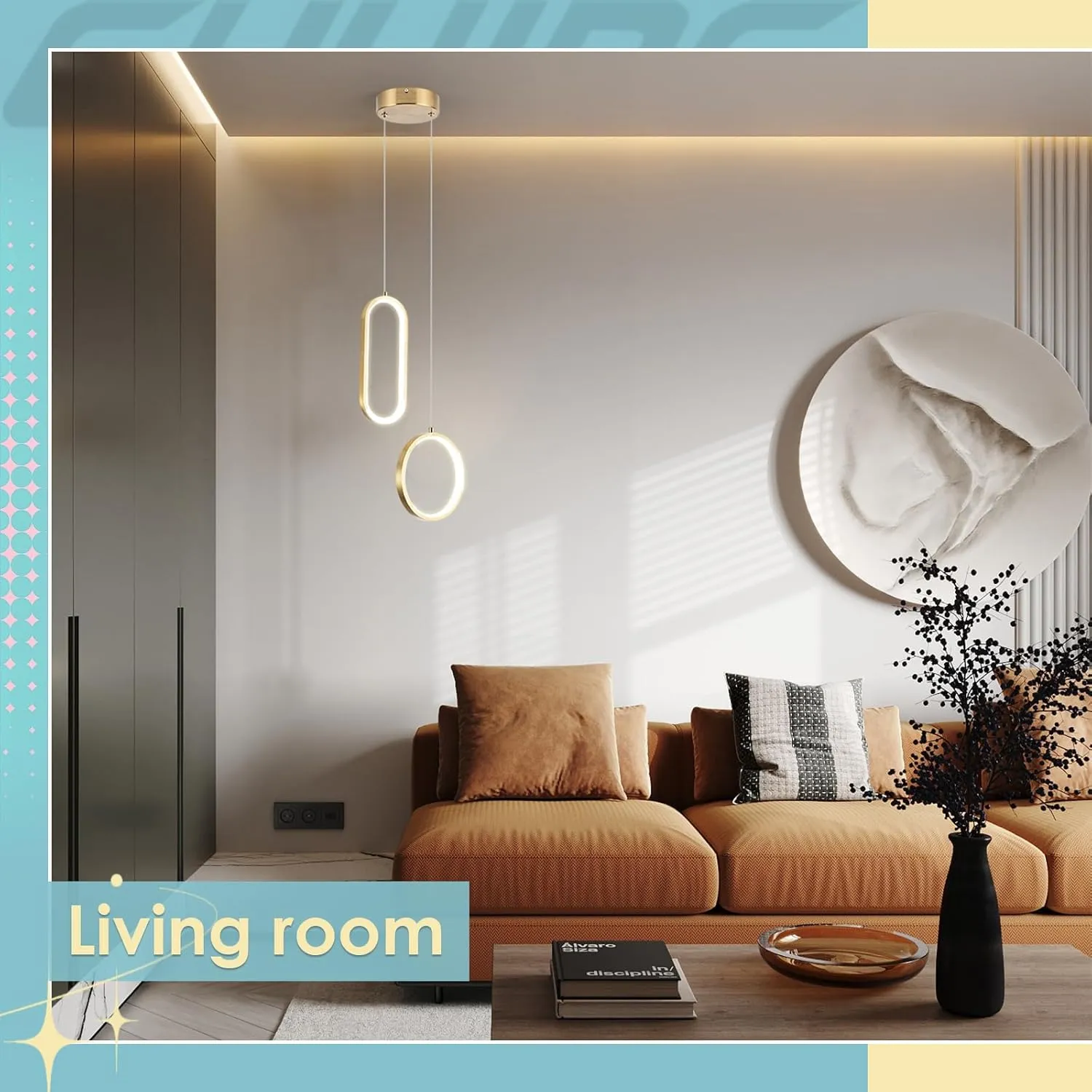 CHYING Gold Pendant Lights LED Dimmable Pendant Lighting for Bedroom Modern Ceiling Hanging Light for Kitchen Island Dining Room Living Room Bathroom 3000K-6000K