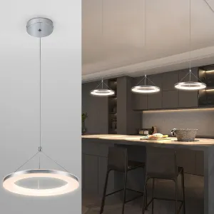 CHYING Pendant Light Modern LED Pendant Lighting 15W 3000K Contemporary Silver Circle Hanging Light Fixture for Kitchen Island Dining Room Bedroom Foyer