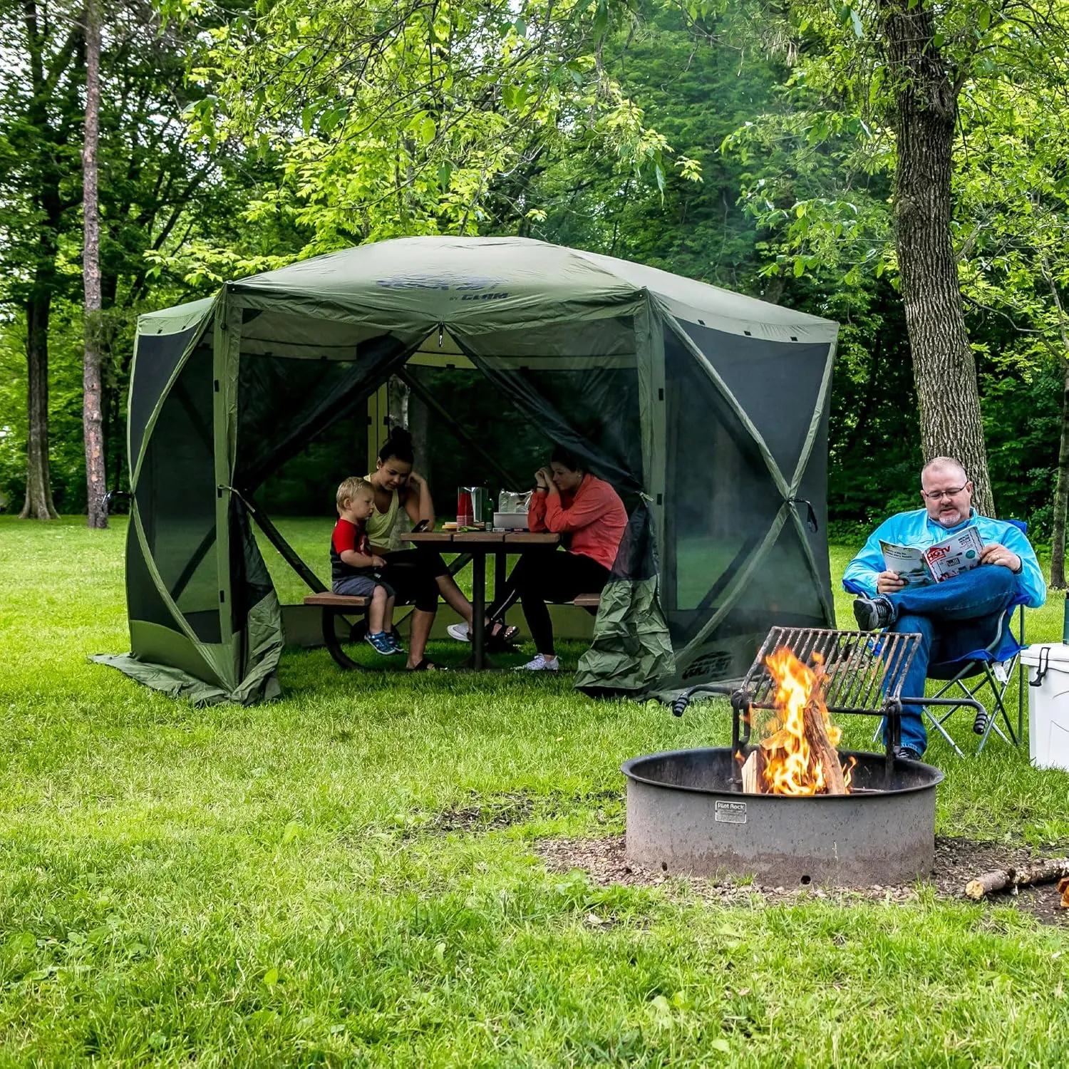 CLAM Quick-Set Escape Portable Pop Up Camping Outdoor Gazebo Screen Tent Canopy Shelter and Carry Bag with 3 Wind and Sun Panels, Green