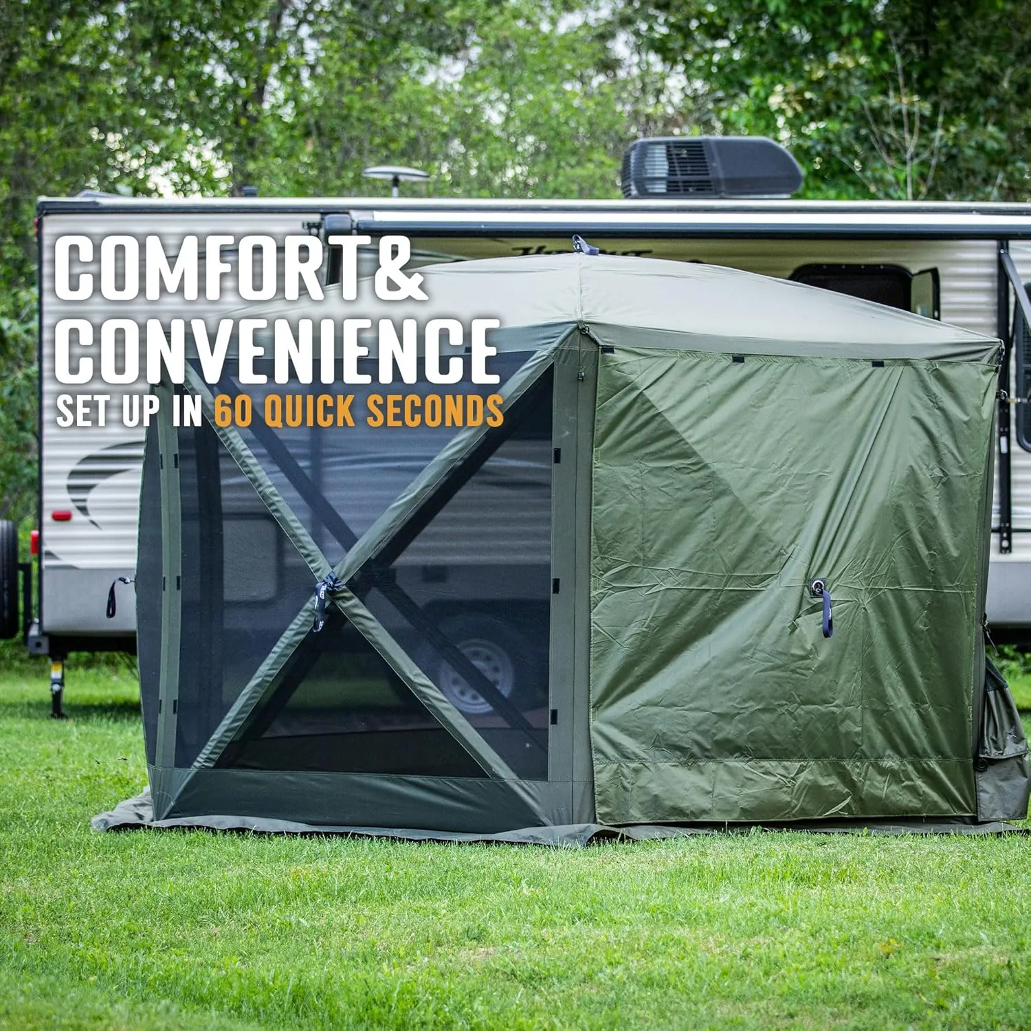CLAM Quick-Set Escape Portable Pop Up Camping Outdoor Gazebo Screen Tent Canopy Shelter and Carry Bag with 3 Wind and Sun Panels, Green