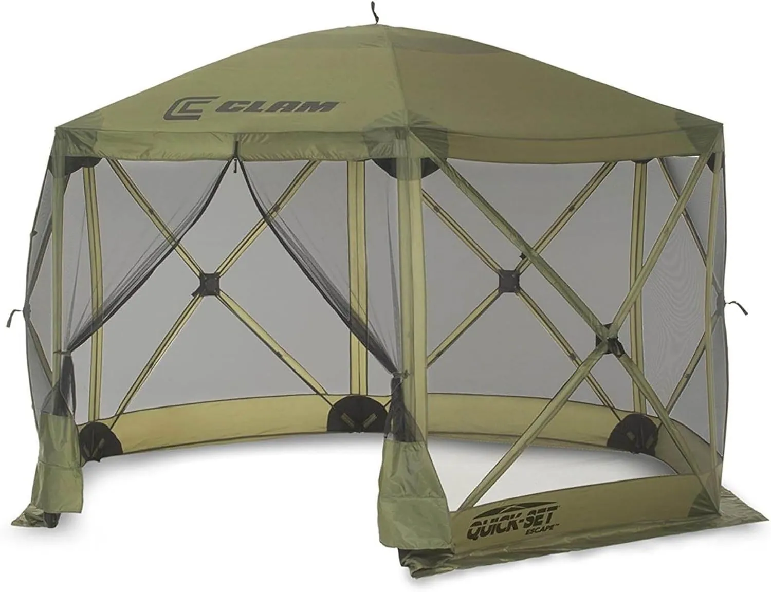 CLAM Quick-Set Escape Portable Pop Up Camping Outdoor Gazebo Screen Tent Canopy Shelter and Carry Bag with 3 Wind and Sun Panels, Green