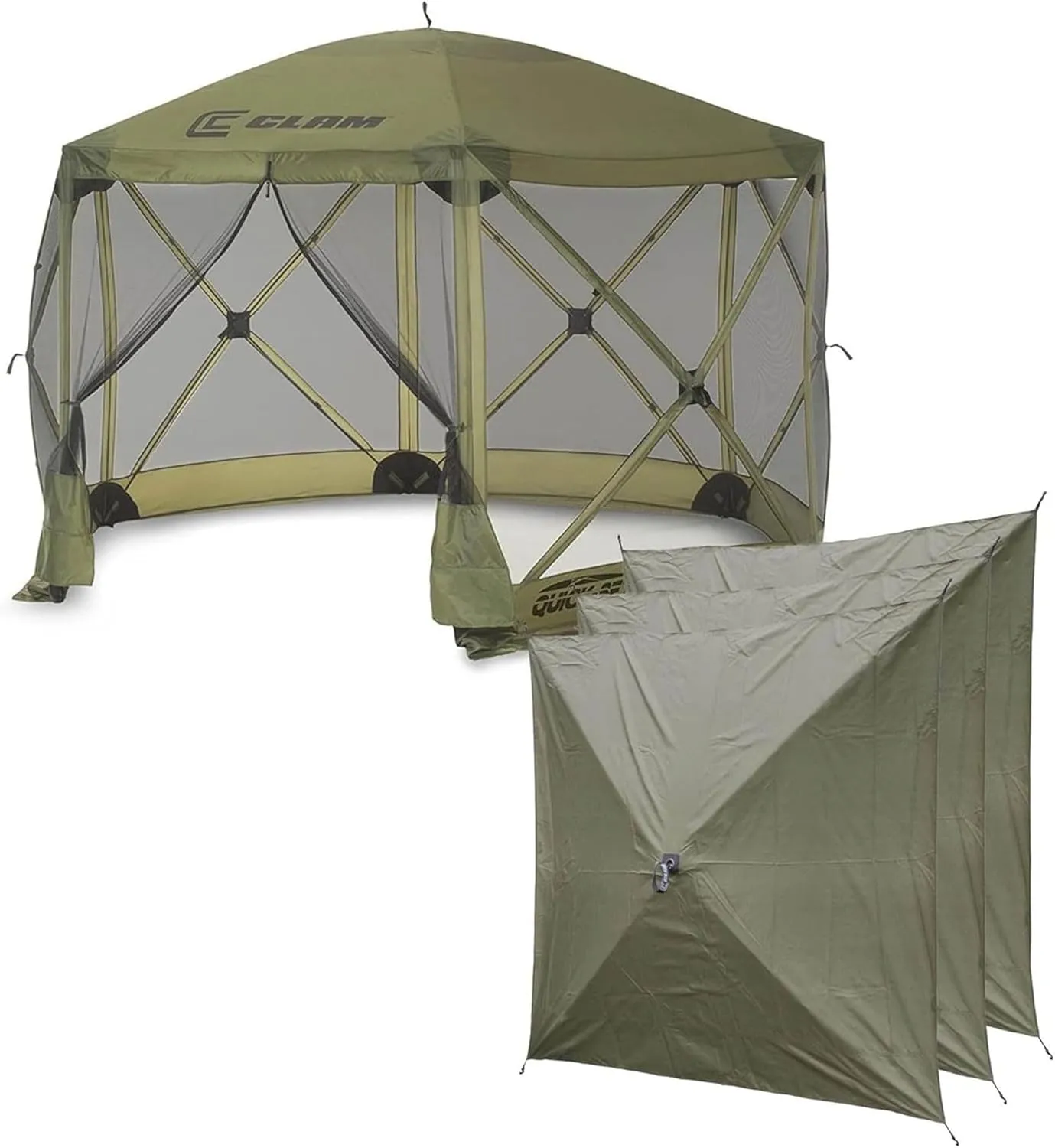 CLAM Quick-Set Escape Portable Pop Up Camping Outdoor Gazebo Screen Tent Canopy Shelter and Carry Bag with 3 Wind and Sun Panels, Green