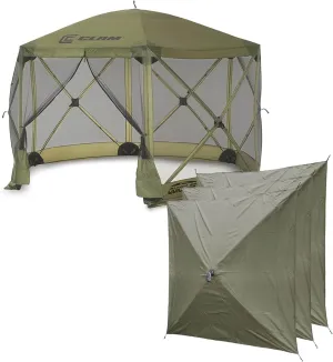 CLAM Quick-Set Escape Portable Pop Up Camping Outdoor Gazebo Screen Tent Canopy Shelter and Carry Bag with 3 Wind and Sun Panels, Green