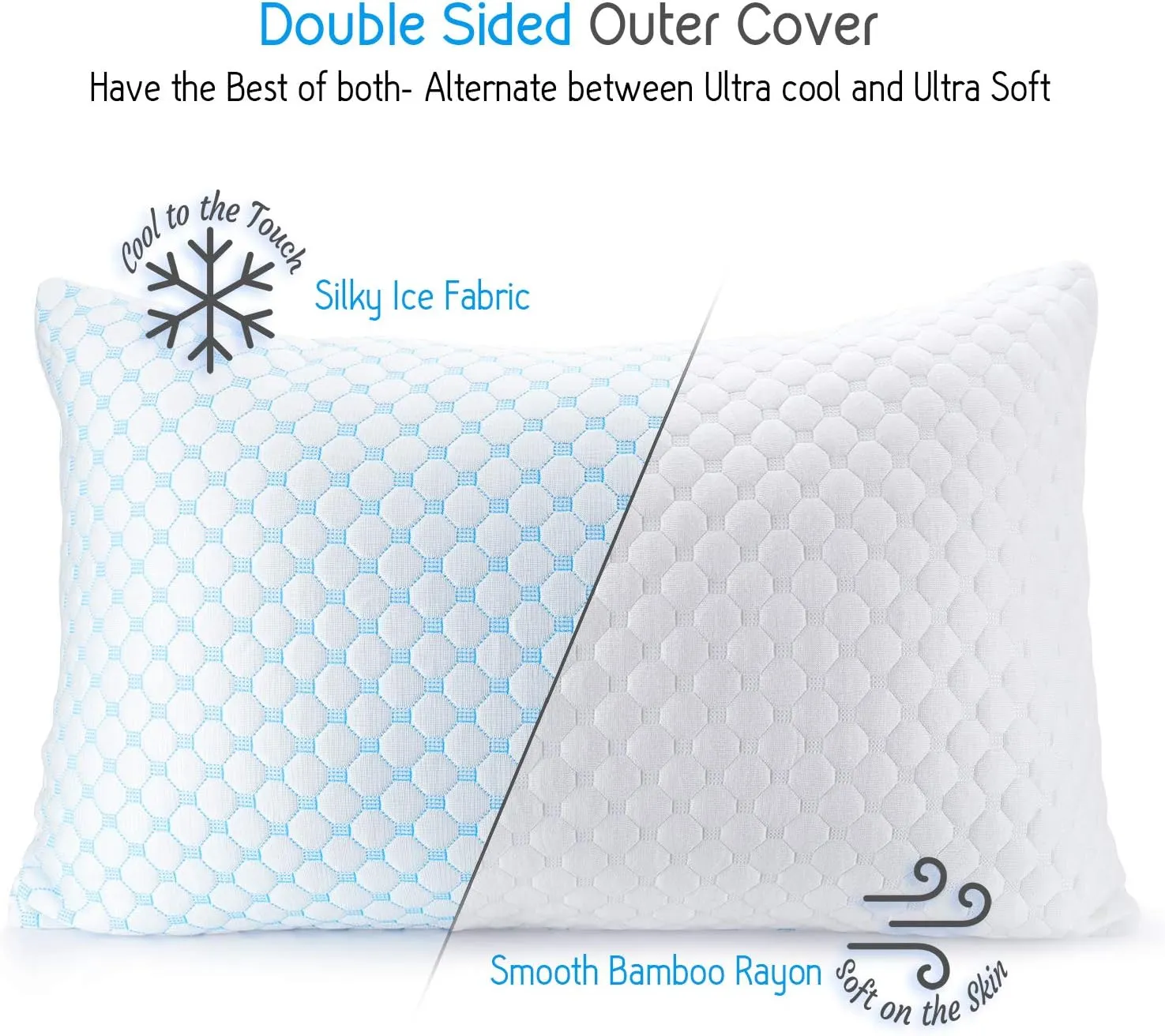Clara Clark Cooling Pillows for Sleeping - Memory Foam Pillows - Luxury Gel Pillow with Reversible Cover Cool to Velvety - Breathable Bed Pillows for Side Sleepers - Queen - 18 x 26